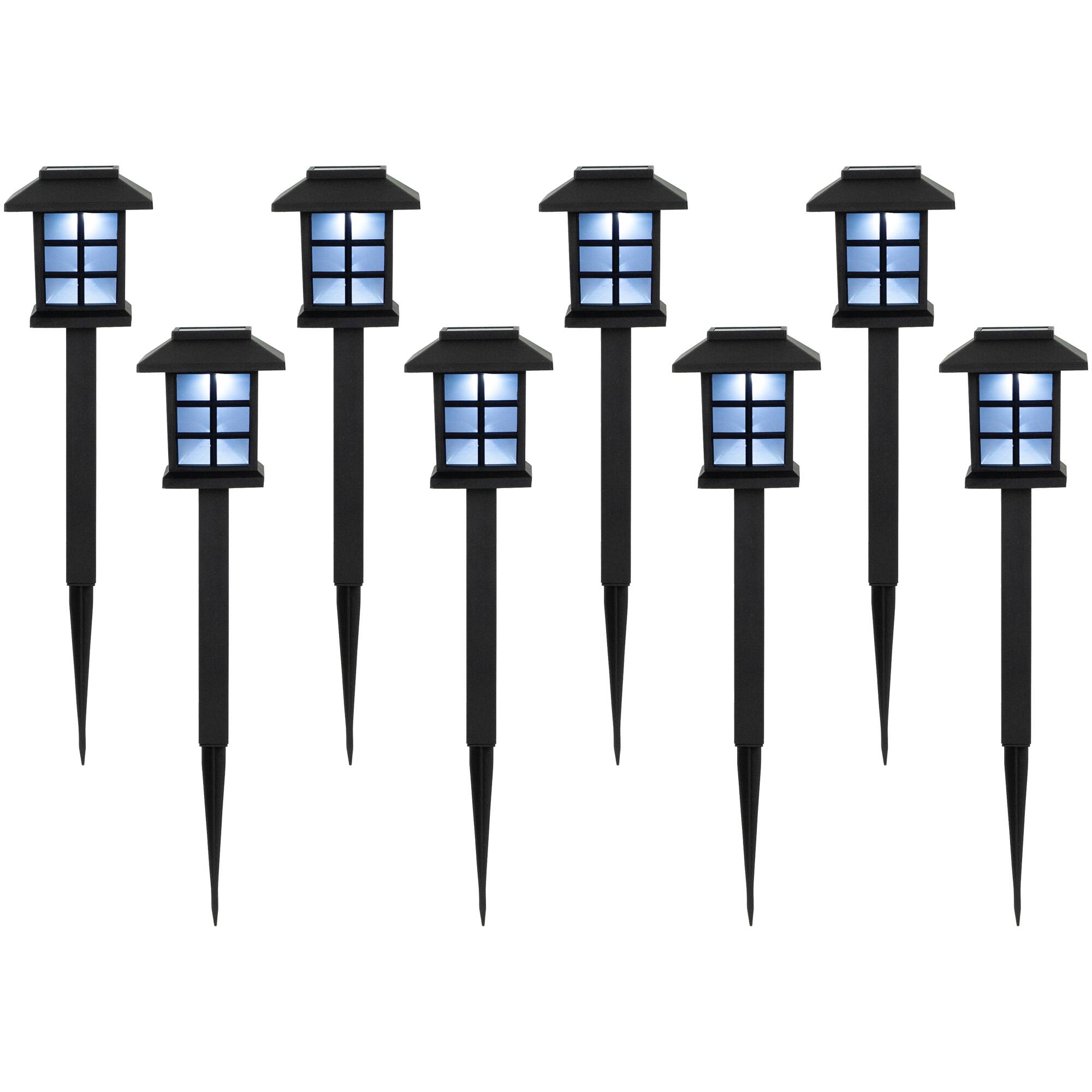14.25" Black Lantern Style Solar Powered LED Pathway Markers, 8ct.